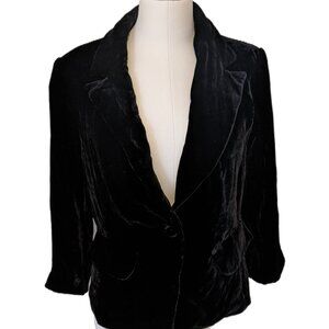 Vintage Le Château Black Velvet Blazer Button Silk Witchy Goth 90s 3/4 Sleeve
